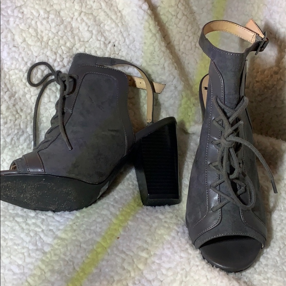 Grey. Tie up heels